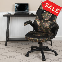 Flash Furniture CH-00095-CAM-GG X10 Gaming Chair Racing Office Ergonomic Computer PC Adjustable Swivel Chair with Flip-up Arms, Camouflage/Black LeatherSoft